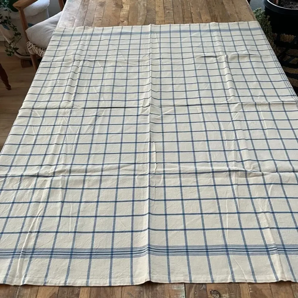 Blue Checkered Striped Square Tablecloth 50